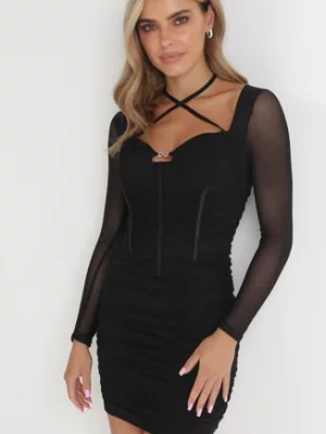 Czarna Dopasowana Sukienka Gorsetowa z Marszczeniem Nyahi new collection