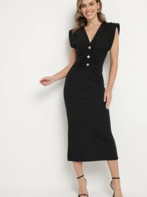 Czarna Dopasowana Sukienka Koktajlowa z Usztywnionymi Ramionami Galissina bibous project