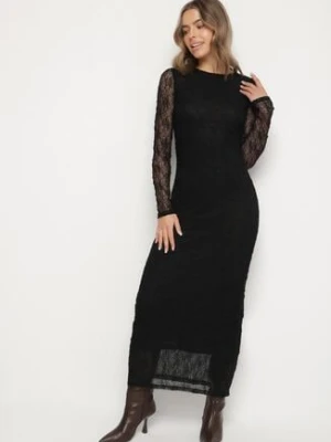 Czarna Dopasowana Sukienka Koronkowa z Długim Rękawem Zenika retro & icone