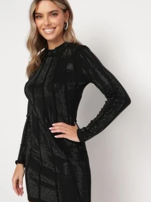 Czarna Dopasowana Sukienka Mini w Cyrkonie Upina elsa.m by may