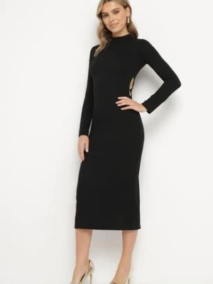 Czarna Dopasowana Sukienka Ozdobiona Wycięciem Dralfedi messaya