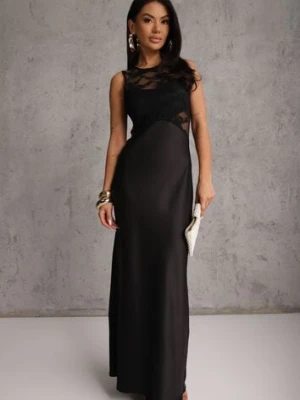 Czarna Dopasowana Sukienka Wieczorowa z Koronkowymi Zdobieniami Bermina bisou's project