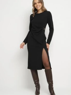 Czarna Dopasowana Sukienka z Bawełną Ozdobiona Paskami z Klamrami Esanea bisou's project