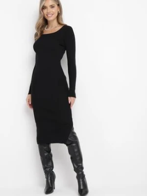 Czarna Dopasowana Sukienka z Prążkowanej Dzianiny Jozeli rosa