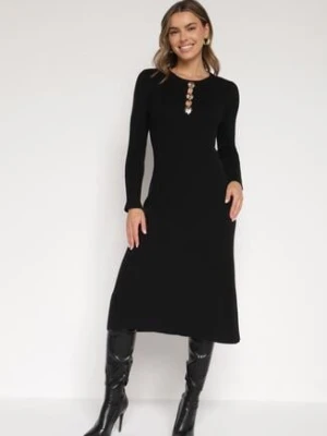 Czarna Dopasowana Sukienka z Prążkowanej Dzianiny z Wiskozą z Aplikacjami Tusmana bisou's project