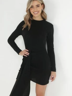 Czarna Dopasowana Sukienka z Szerokim Pasem i Metaliczną Nicią Zelko lily rose