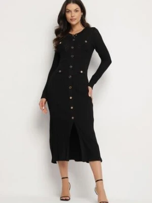 Czarna Dopasowana Sukienka z Wiskozą i Guzikami Novelinea rosa