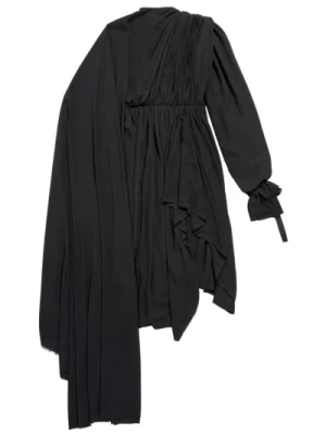Czarna Drapowana Asymetryczna Sukienka Balenciaga