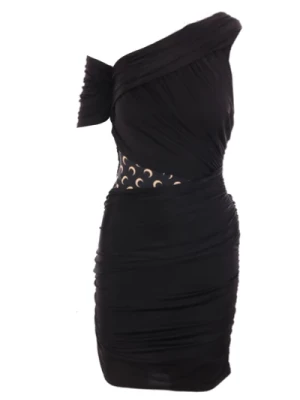 Czarna drapowana sukienka z rozciągliwej wiskozy z nadrukiem Księżyca Marine Serre