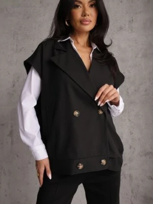 Czarna Dwurzędowa Kamizelka Oversize o Garniturowym Kroju Edoriela jumelle