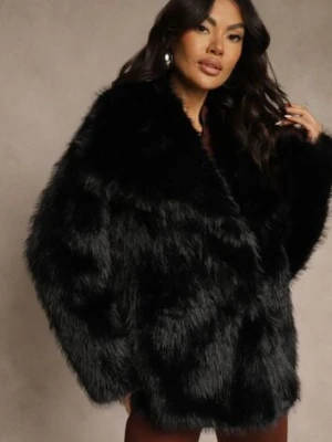 Czarna Dwurzędowa Kurtka Futerko Oversize Nenalla