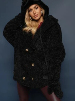 Czarna Dwurzędowa Kurtka Futerkowy Płaszcz z Dodatkowymi Rękawiczkami Hetirra ann gissy