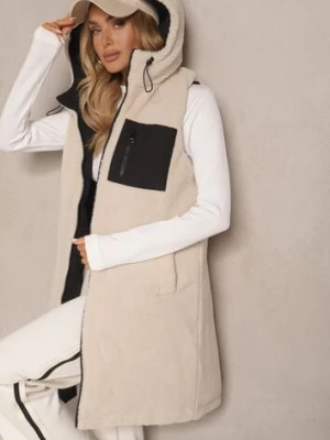 Czarna Dwustronna Kamizelka z Barankowym Futerkiem i Pikowanymi Przeszyciami z Kapturem Lertitana j.style