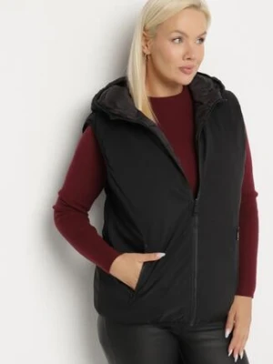 Czarna Dwustronna Kamizelka z Kapturem Zdobiona Pikowanymi Przeszyciami Tuliona swest