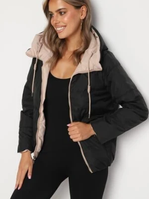 Czarna Dwustronna Kurtka Pikowana Ozdobiona Sznurkami Mivvena