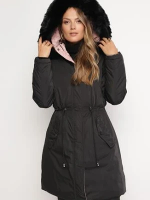 Czarna Dwustronna Kurtka przed Kolano ze Ściągaczem Tmayi new collection