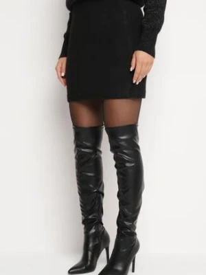 Czarna Dzianinowa Spódnica z Domieszką Wełny o Prostym Kroju z Gumką w Talii Pariella acajo