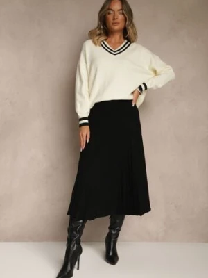 Czarna Dzianinowa Spódnica z Kaszmirem o Rozkloszowanym Kroju z Plisami Yopalie tandem