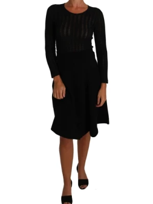Czarna Dzianinowa Sukienka Sheath z Długimi Rękawami Dolce & Gabbana