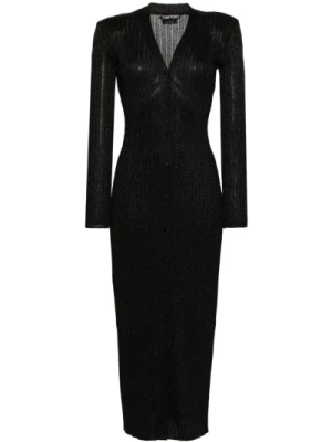 Czarna Dzianinowa Sukienka z Dekoltem V Tom Ford