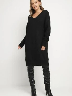 Czarna Dzianinowa Sukienka z Domieszką Wełny o Pudełkowym Kroju Esmerea