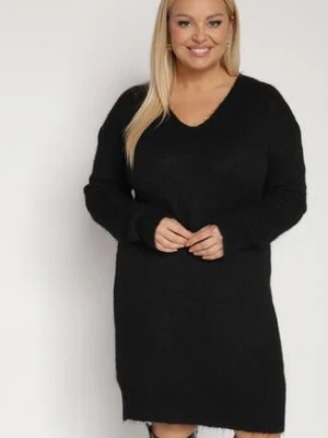 Czarna Dzianinowa Sukienka z Domieszką Wełny o Pudełkowym Kroju Esmerea