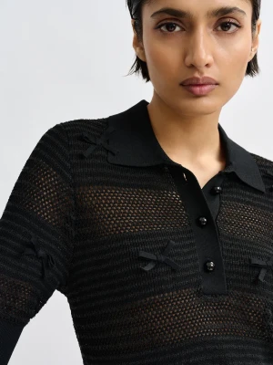 CZARNA DZIERGANA POLÓWKA Z KOKARDKAMI ESSENTIEL ANTWERP