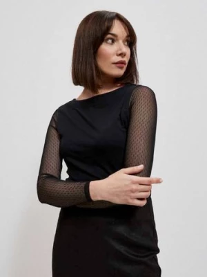 Czarna elegancka bluzka damska z transparentnymi rękawami Moodo
