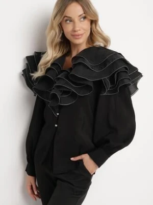 Czarna Elegancka Koszula Ozdobiona Falbanami i Guzikami Leristta elsa.m by may
