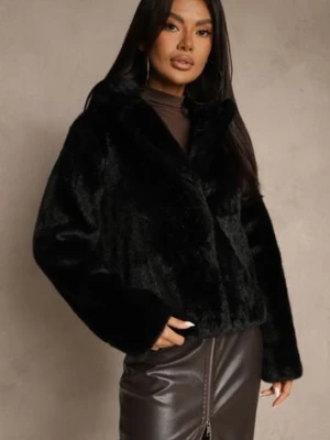 Czarna Elegancka Kurtka Futerko o Krótkim Kroju z Kołnierzem Girivine j.style