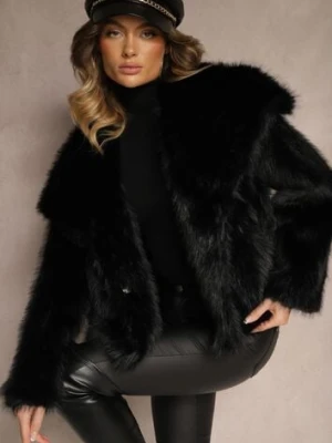 Czarna Elegancka Kurtka Futerko z Kołnierzem Vertirida belcci