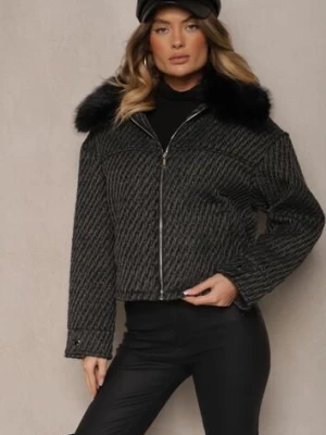 Czarna Elegancka Kurtka z Kołnierzem z Futerka i Błyszczącą Nicią Vertilora melya by melody