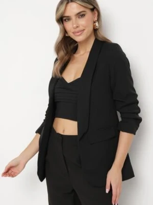 Czarna Elegancka Marynarka z Rękawami 7/8 i Ozdobnymi Klapami Novse