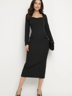 Czarna Elegancka Sukienka Ołówkowa z Wiązaniem i Imitacją Kieszeni Tillirisa allyson