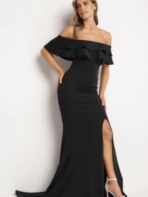 Czarna Elegancka Sukienka Typu Hiszpanka z Rozkloszowanym Dołem i Wycięciami Tumini messaya