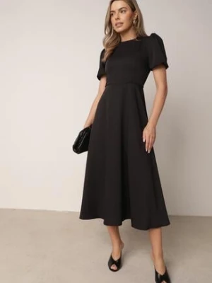 Czarna Elegancka Sukienka VICES o Rozkloszowanym Kroju z Krótkim Rękawem Aezith