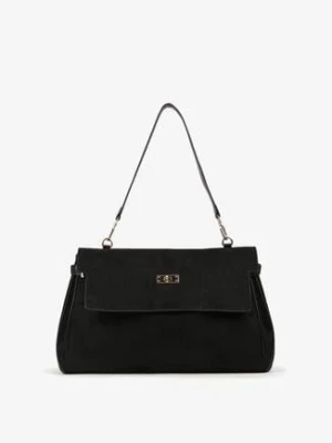 Czarna Elegancka Torebka Listonoszka na Ramię z Imitacji Zamszu Senesse kassandra