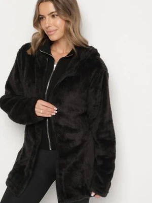 Czarna Futerkowa Bluza z Kapturem i Suwakiem Sinatila yu & me