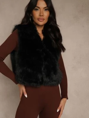 Czarna Futerkowa Kamizelka z Kołnierzem i Kieszeniami Nenessa