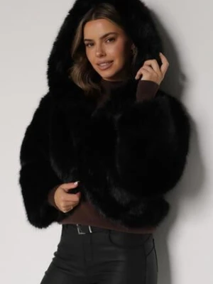 Czarna Futrzana Kurtka z Nieodpinanym Kapturem Zetena