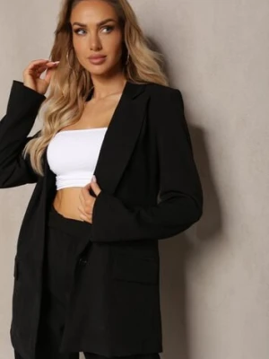 Czarna Gładka Klasyczna Marynarka z Guzikiem i Kieszeniami Electrane retro & icone