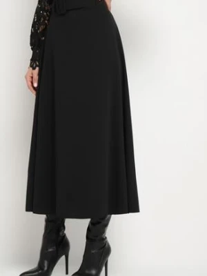 Czarna Gładka Spódnica Maxi z Gumką w Pasie i Klamrą Orirsa