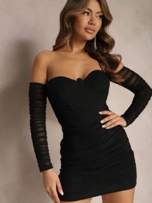 Czarna Gorsetowa Sukienka Mini z Marszczeniem Blum lovery