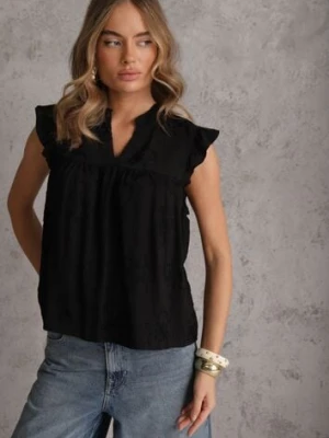 Czarna Haftowana Bluzka z Bawełny Zdobiona Falbankami Bolidia romee's