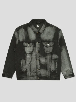 Czarna jeansowa kurtka dla chłopaka z efektem odbarwienia Reporter