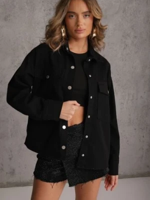 Czarna Jeansowa Kurtka Koszulowa z Bawełny z Kieszeniami Desreta melya by melody