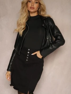 Czarna Jeansowa Spódnica Mini z Guzikami Karandi