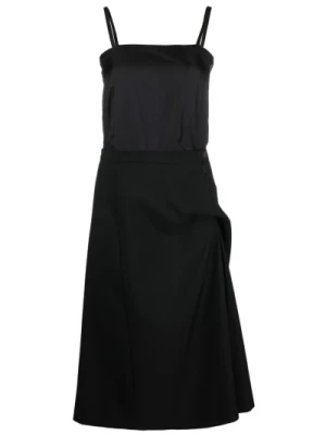 Czarna Jedwabna Asymetryczna Sukienka z Wełny Maison Margiela