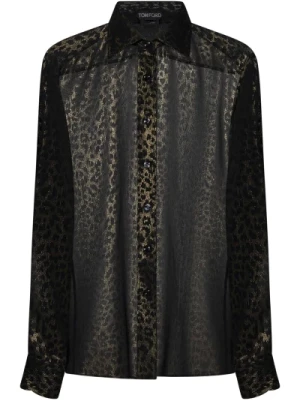 Czarna Jedwabna Koszula z Wzorem Leoparda Tom Ford