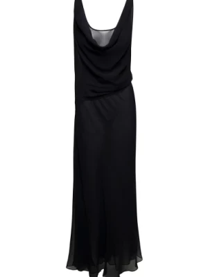 Czarna jedwabna sukienka z drapowanym dekoltem w kształcie litery U Christopher Esber